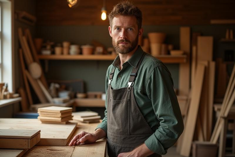 Grundare i verkstaden med trämaterial